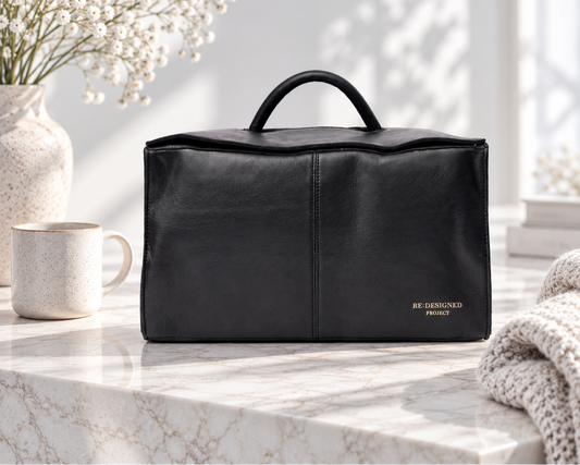 RE PROJECT 114 Small handcrafted Urban Leather knitting and crochet organizer bag with handle and magnetic closure from iDOKNiT
