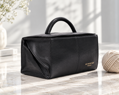 RE PROJECT 134 handcrafted Urban Leather knitting and crochet organizer bag with handle and magnetic closure from iDOKNiT