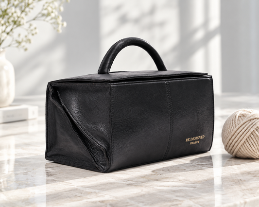 RE PROJECT 134 handcrafted Urban Leather knitting and crochet organizer bag with handle and magnetic closure from iDOKNiT