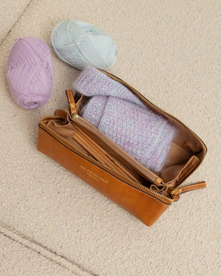 RE PROJECT 41 handcrafted Urban Leather knitting needle organizer case in natural finish from iDOKNiT