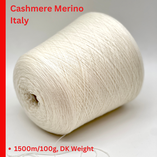 Elite iDOKNiT extra fine lace weight yarn, MASCOTTE by RiGo Italy. Luxury blend of 20% cashmere and 80% merino wool, Nm 2/30, providing 1500m per 100g. Authentic Italian-made yarn in 2153 Ecru Natural, curated by iDOKNiT for delicate lace knitting and high-end, ultra-soft garments.