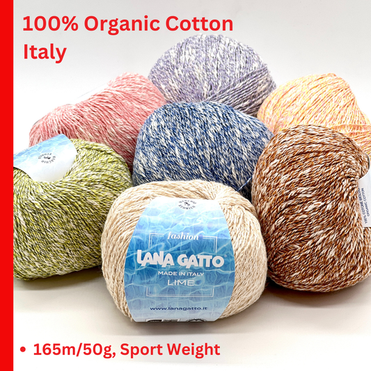 Lana Gatto LIME 100% organic cotton Italian sport weight yarn for eco-friendly summer knitting at iDOKNiT.