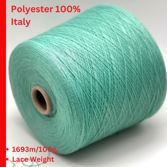 Sustainable iDOKNiT fine weight yarn, 100% Polyester by Filartex S.p.A. Italy. High-quality 3-ply construction with GRS certified recycled-material standards. Authentic Italian-made durable yarn in 2172 Light Mint, curated by iDOKNiT for eco-conscious crafting and professional-grade machine or hand knitting.