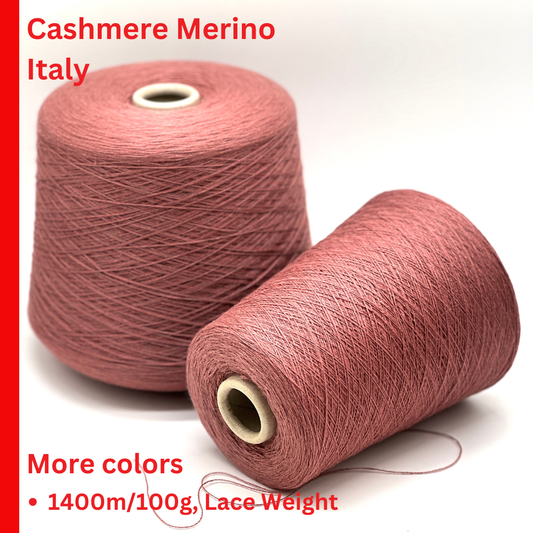 Exclusive iDOKNiT lace weight yarn, LAVINIA by Filati Power Italy. 70% extrafine merino and 30% cashmere blend in an Nm 2/28 count, providing 1400m per 100g. Authentic Italian-made luxury fiber curated by iDOKNiT for delicate, ultra-soft garments.