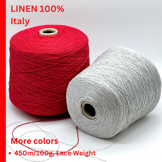 Elite iDOKNiT lace weight yarn, 100% Pure LINEN by STORAI Italy. High-quality plant fiber with a rustic texture and elegant sheen, 450-490m/100g. Authentic Italian-made summer yarn curated by iDOKNiT for breathable, durable garments that soften beautifully over time.