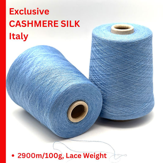 ROYAL 2/58 cashmere silk yarn luxury Italian lace yarn
70 cashmere 30 silk extra fine yarn 2900m per 100g
Luxury cashmere silk cone yarn for multi strand knitting and weaving
Light royal blue Italian yarn close up texture detail
ROYAL 2/58 lace yarn for couture knitting and blending