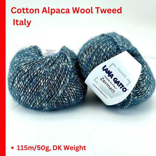 lana gatto zermatt cotton alpaca dk yarn italy multicolor tweed
luxury italian cotton alpaca yarn zermatt dk weight knitting yarn
soft breathable dk yarn lana gatto zermatt for sweaters scarves
multicolor tweed effect yarn lana gatto italy cotton alpaca blend