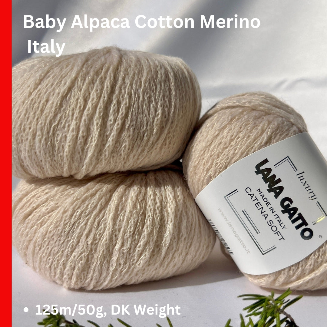 CATENA SOFT cotton merino alpaca yarn by Lana Gatto Italy DK weight soft chainette texture
Luxury Italian DK yarn CATENA SOFT smooth airy structure for sweaters and garments
Lana Gatto CATENA SOFT yarn close up showing soft lightweight stitch definition
Cotton merino alpaca blend yarn CATENA SOFT perfect for cardigans and knitwear
Soft breathable DK yarn CATENA SOFT ideal for modern everyday projects