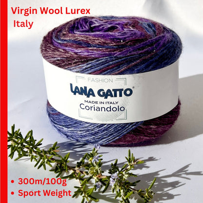 Lana Gatto Coriandolo Glitter yarn multicolor wool lurex shimmer Italian yarn 300m
Italian wool glitter yarn soft gradient Coriandolo Lana Gatto sparkle yarn
Luxury wool lurex yarn multicolor gradient soft knitting yarn Italy
Coriandolo glitter yarn close-up texture soft wool with shimmer thread
Multicolor Italian yarn wool blend with lurex sparkle for scarves and shawls