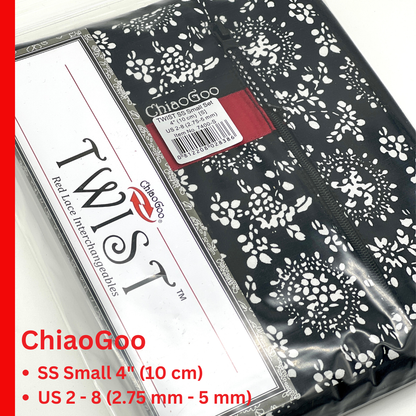 ChiaoGoo TWIST SS 4" Small interchangeable knitting needle set with surgical stainless steel lace tips and zippered fabric case for iDOKNiT.
