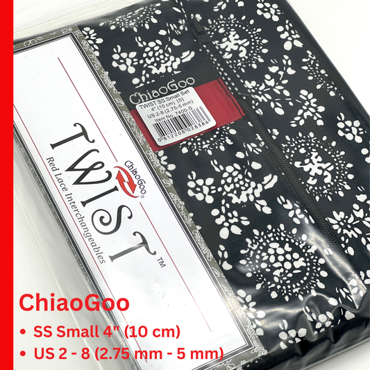 ChiaoGoo TWIST SS 4" Small interchangeable knitting needle set with surgical stainless steel lace tips and zippered fabric case for iDOKNiT.