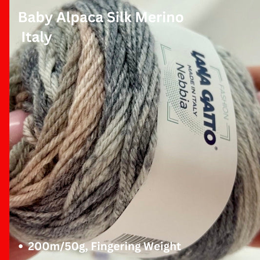 lana gatto nebbia yarn merino silk alpaca fingering yarn italy 400m
multicolor earthy yarn lana gatto nebbia soft luxury yarn italy
italian fingering yarn merino silk alpaca blend smooth soft yarn
luxury lightweight yarn for sweaters shawls lana gatto nebbia