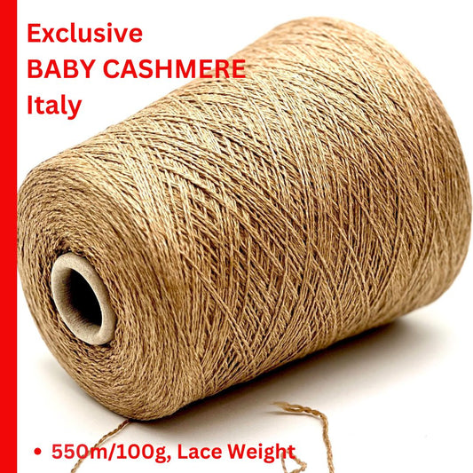 100 percent baby cashmere yarn cone from exclusive Italian mill
Luxury Italian baby cashmere lace yarn 550m per 100g
Soft baby cashmere yarn for sweaters scarves shawls and accessories
Nm 2/11 baby cashmere yarn cone close-up texture
Exclusive Italian mill baby cashmere yarn for luxury knitting