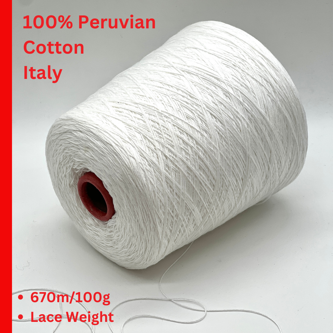 White Pima cotton yarn cone Emilcotoni Peruvian Pima lace weight