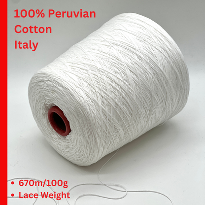 White Pima cotton yarn cone Emilcotoni Peruvian Pima lace weight