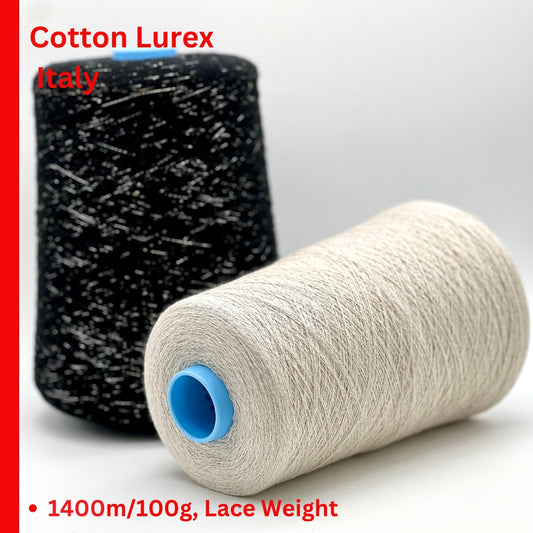 FILMAR PASHA Italian cotton lurex paillette lace yarn, luxury shimmer knitting yarn for shawls, sweaters, crochet, weaving, eveningwear, and couture-inspired fashion projects, 1400m/100g