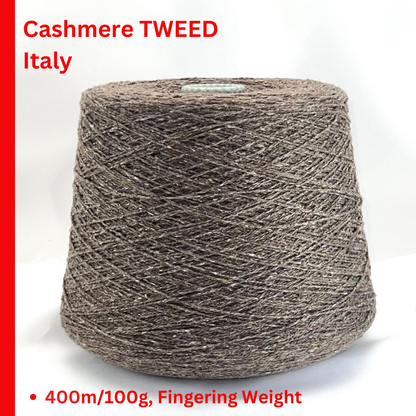 Cariaggi NEW HARRIS cashmere tweed yarn cone Italy
100 percent cashmere tweed yarn taupe melange with green flecks
Luxury Italian cashmere tweed yarn for sweaters scarves and shawls
soft fingering weight cashmere yarn texture close up
Cariaggi NEW HARRIS luxury yarn 400m per 100g
