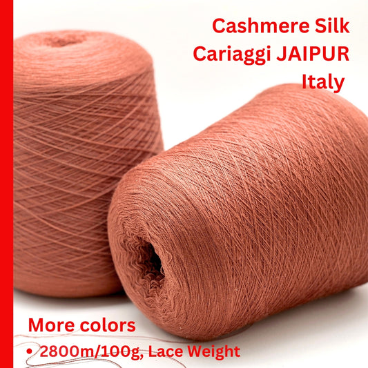 cariaggi jaipur cashmere silk lace yarn italy
luxury italian cashmere silk yarn 2800m 100g
extra fine lace yarn for knitting weaving couture
soft lightweight cashmere silk yarn close up
cariaggi luxury yarn on cones