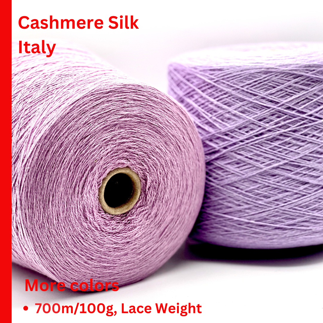 FILCOM RITA cashmere silk lace yarn cone Italy
Luxury Italian cashmere silk yarn 700m per 100g
soft lace weight cashmere silk yarn for shawls and sweaters
high end Italian yarn close up texture detail
FILCOM RITA luxury knitting weaving crochet yarn