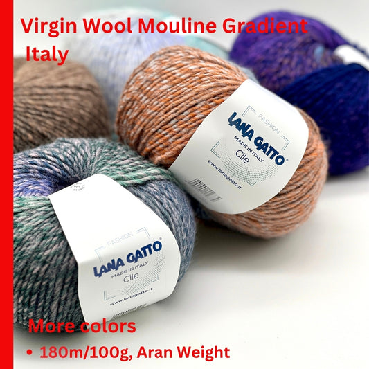 Luxury Lana Gatto CILE mouline gradient Aran yarn from Italy with soft wool acrylic blend for cozy sweaters, oversized cardigans, scarves, hats, and modern winter knitwear projects
