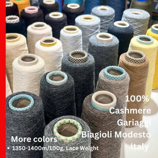 Cashmere Yarn, Exclusive Italian Mills CASHMERE 100%, Lace Weight Yarn, Cones, 1350–1400m/100g