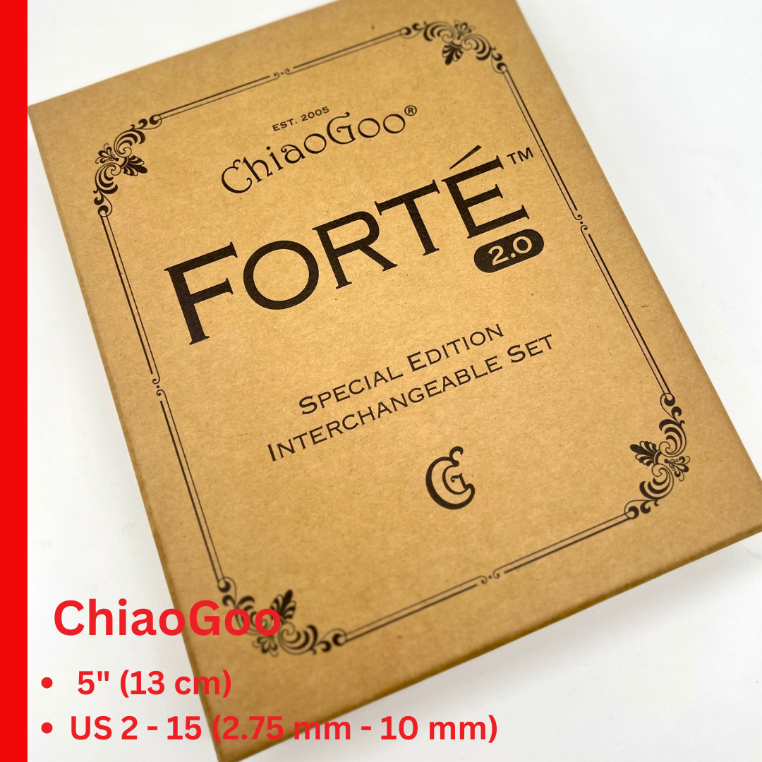 ChiaoGoo FORTÉ 2.0 5" complete interchangeable knitting needle set with carbon fiber and blackwood tips in organized case for iDOKNiT.
