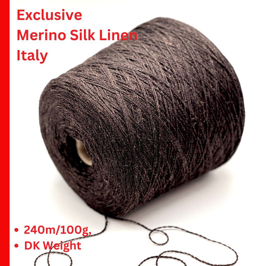LANA LINO SETA merino silk linen yarn DK 240m Italy
Luxury Italian merino silk linen yarn cone close up
Extrafine merino silk linen DK yarn for sweaters and cardigans
Soft breathable Italian yarn with linen silk merino blend
LANA LINO SETA luxury DK yarn texture detail