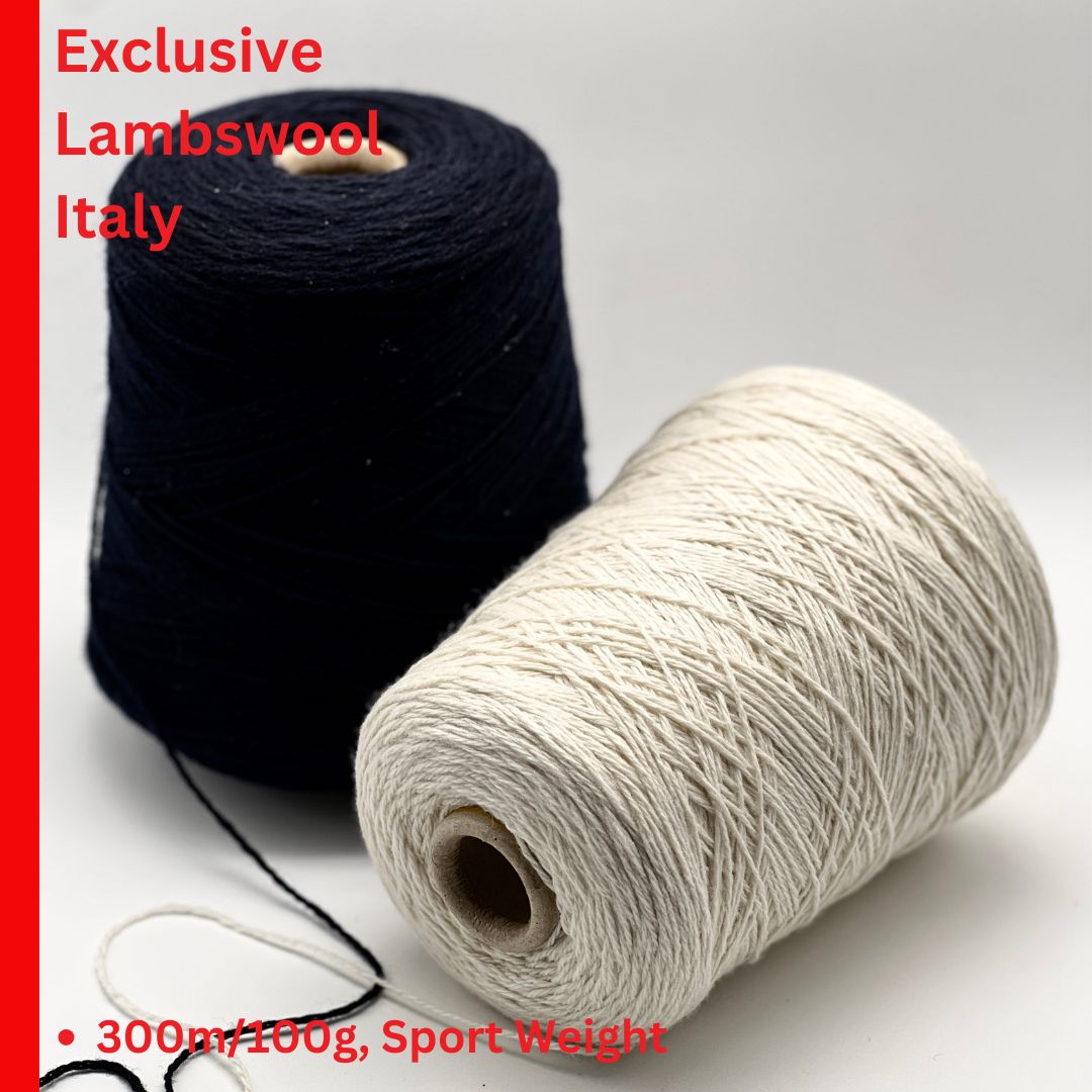 FALKLAND lambswool yarn cone sport weight 300m Italy
Luxury Italian 100 percent lambswool yarn close up texture
Smooth 3 ply lambswool yarn for sweaters and cardigans
Italian sport weight wool yarn cone for scarves hats and accessories
FALKLAND refined lambswool yarn with clean stitch definition