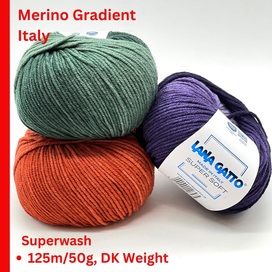 Lana Gatto SUPER SOFT Gradient Colors yarn ball – extra fine merino wool made in Italy