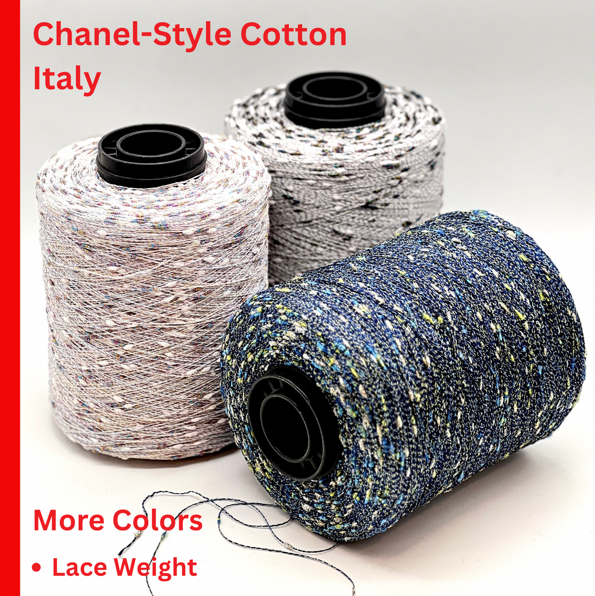 RiGo Cristallo 75 percent Cotton 15 percent Lurex Italian lace weight yarn with metallic cocoons from iDOKNiT