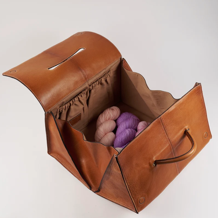REDESIGNED Project 115 Danish genuine urban leather zipperless magnetic knitting project bag from iDOKNiT