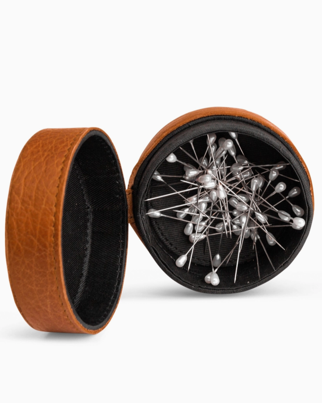 muud EMELI genuine leather round magnetic needle case with removable lid from iDOKNiT