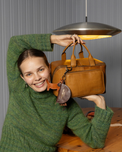 RE PROJECT 39 handcrafted Urban Leather knitting and crochet crossbody bag with top handles and front pocket from iDOKNiT