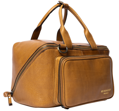 RE PROJECT 39 handcrafted Urban Leather knitting and crochet crossbody bag with top handles and front pocket from iDOKNiT