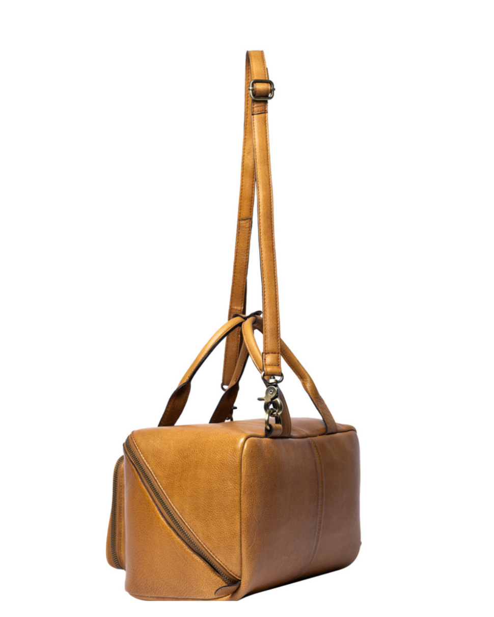 RE PROJECT 39 handcrafted Urban Leather knitting and crochet crossbody bag with top handles and front pocket from iDOKNiT