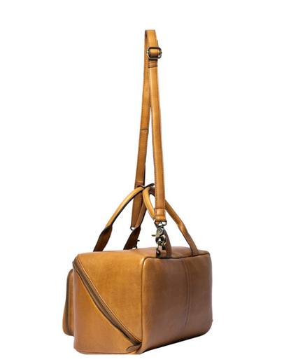 RE PROJECT 39 handcrafted Urban Leather knitting and crochet crossbody bag with top handles and front pocket from iDOKNiT