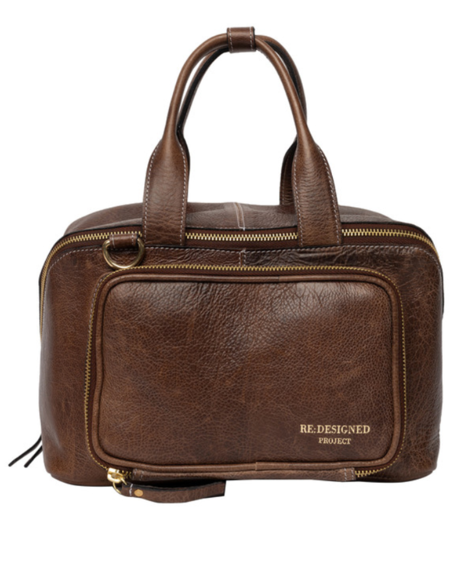 RE PROJECT 39 handcrafted Urban Leather knitting and crochet crossbody bag with top handles and front pocket from iDOKNiT