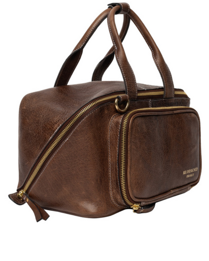 RE PROJECT 39 handcrafted Urban Leather knitting and crochet crossbody bag with top handles and front pocket from iDOKNiT
