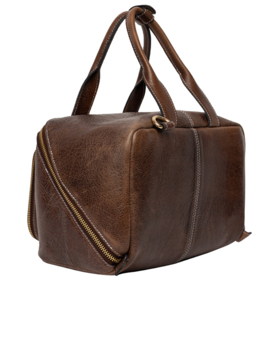 RE PROJECT 39 handcrafted Urban Leather knitting and crochet crossbody bag with top handles and front pocket from iDOKNiT