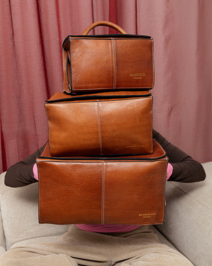 RE PROJECT 134 handcrafted Urban Leather knitting and crochet organizer bag with handle and magnetic closure from iDOKNiT