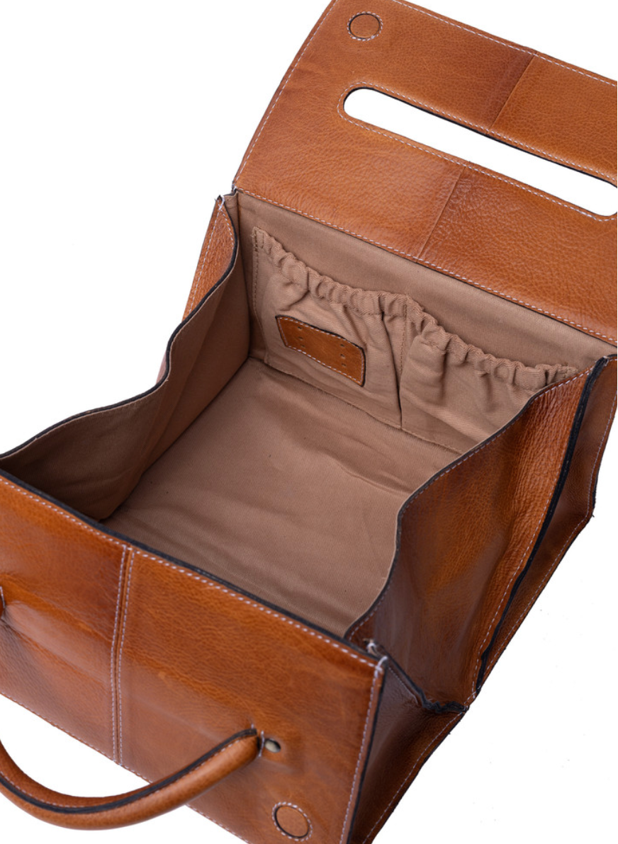 RE PROJECT 134 handcrafted Urban Leather knitting and crochet organizer bag with handle and magnetic closure from iDOKNiT