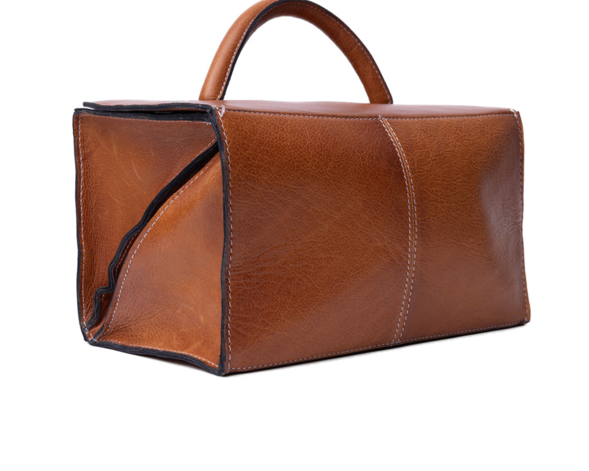 RE PROJECT 134 handcrafted Urban Leather knitting and crochet organizer bag with handle and magnetic closure from iDOKNiT