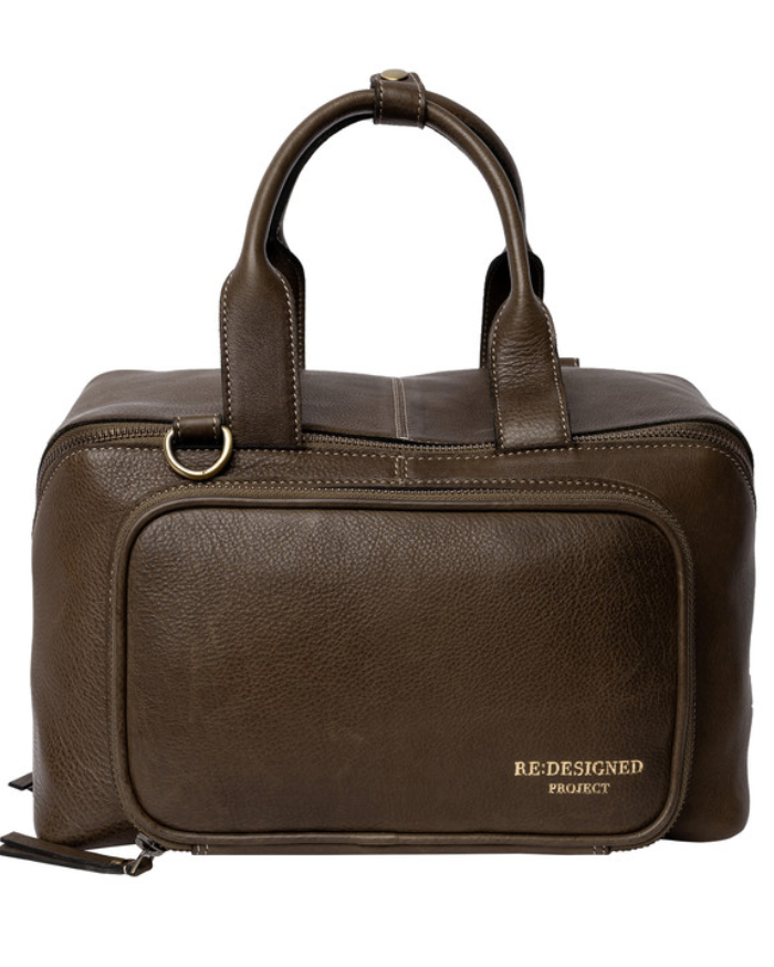 RE PROJECT 39 handcrafted Urban Leather knitting and crochet crossbody bag with top handles and front pocket from iDOKNiT
