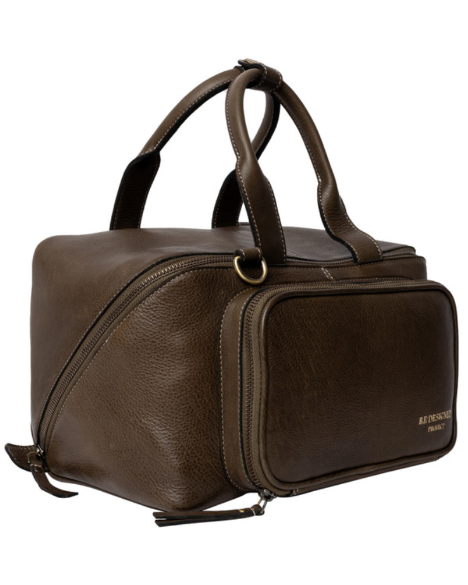 RE PROJECT 39 handcrafted Urban Leather knitting and crochet crossbody bag with top handles and front pocket from iDOKNiT