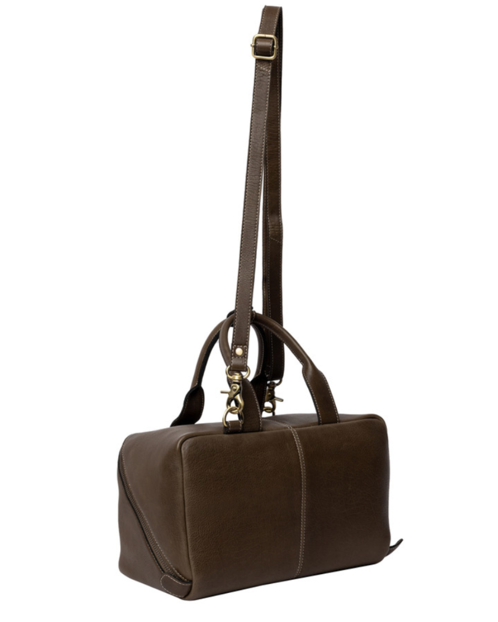 RE PROJECT 39 handcrafted Urban Leather knitting and crochet crossbody bag with top handles and front pocket from iDOKNiT
