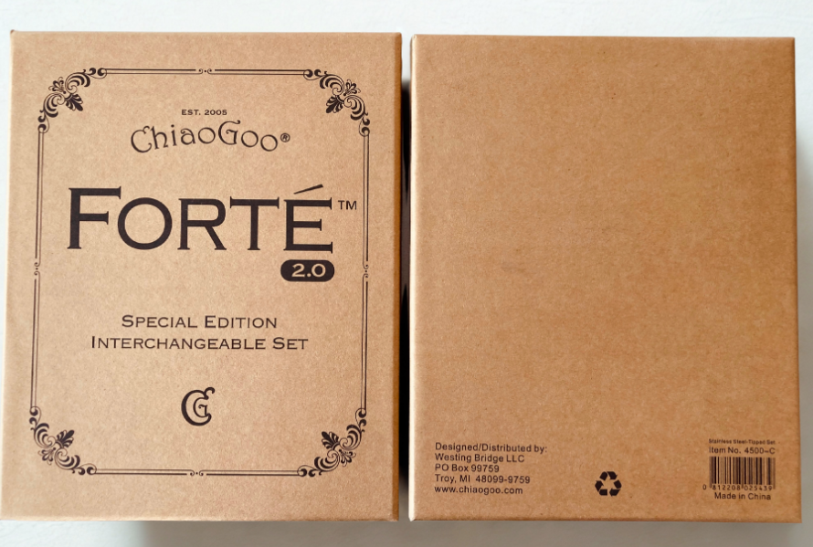 ChiaoGoo FORTÉ 2.0 5" complete interchangeable knitting needle set with carbon fiber and blackwood tips in organized case for iDOKNiT.