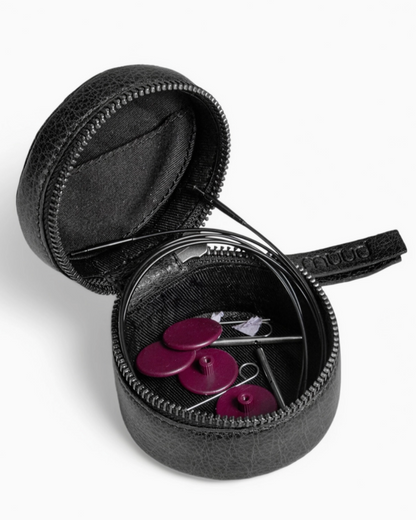 muud HELSINKI genuine leather cylindrical knitting accessories case with zipper closure from iDOKNiT