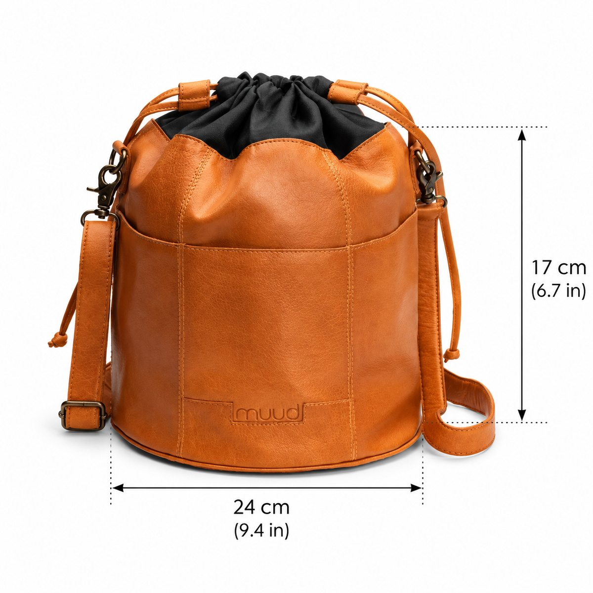 Ingrid soft genuine leather drawstring knitting project bag with interior yarn pockets from iDOKNiT