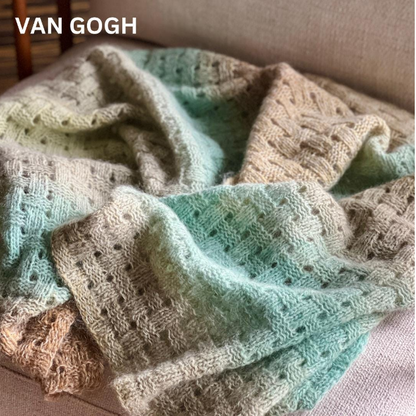 Gradient Hand-Knitted Palantine Shawl Scarf, Dundaga Wool Alpaca Oversized Wrap, Van Gogh Monet Goya Artist Collection