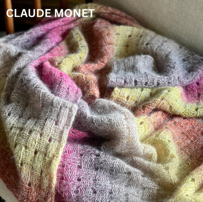 Gradient Hand-Knitted Palantine Shawl Scarf, Dundaga Wool Alpaca Oversized Wrap, Van Gogh Monet Goya Artist Collection